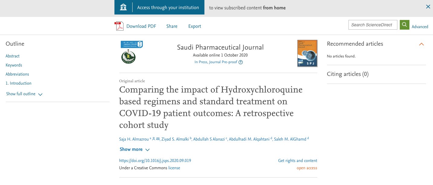 Saudi Arabia - Comparing the impact of Hydroxychloroquine based ...